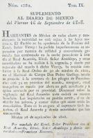 XIMÉNEZ, Francisco.. “Aviso a los habitantes de México que el virrey José de Iturrigaray, había sido destituido de su mando, siendo sustituido por el mariscal de campo Pedro Garibay”, en Suplemento al Diario de México, México, t. IX, núm. 1082, 16 septiembre 1808, 1 h.

Comunicado donde el autor da a conocer a los habitantes de México que, debido a la aprehensión del virrey Iturrigaray por parte del “pueblo”, que pidió su separación del cargo por razones de “utilidad y conveniencia general”, el Real Acuerdo, de común arreglo con el Arzobispo y otras autoridades, nombraron al mariscal de Campo Pedro Garibay virrey de Nueva España, por lo cual pide estén tranquilos y los invita a no dividir ánimos para no causar daños que pudieran ser irremediables.
