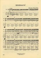 6revimg005. Revueltas, Silvestre (1899-1940)
Sensemayá. New York, G. Schirmer, Inc., 1949, 49 p.

Un factor importante en la definición mexicanista en la obra de Silvestre Revueltas es el ritmo. Sensemayá, una de las obras maestras de Revueltas es, sin duda, el ejemplo más importante de una construcción musical polarizada, concebida como un avance hacia un cenro climático donde convergen las dinámicas, los timbres y los tejidos temáticos. La partitura se resume como una sucesión de impulsos sonoros llevados por la incontenible vitalidad rítmica, la energía de los motivos y la densidad progresiva de la instrumentación.
